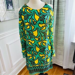 NWT Milly of New York Bold Green and Yellow Cold Shoulder 100% Silk Dress